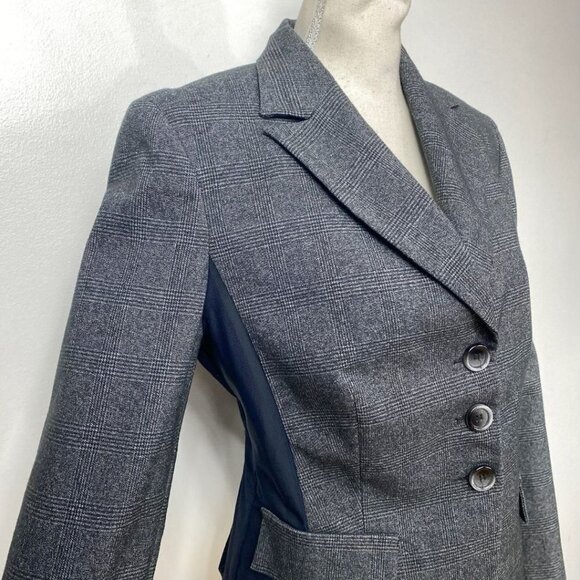 SANDRO FERRONE GREY PLAID BLACK SHEER MESH COMBO PEAK LAPEL BLAZER - S - Picture 4 of 10